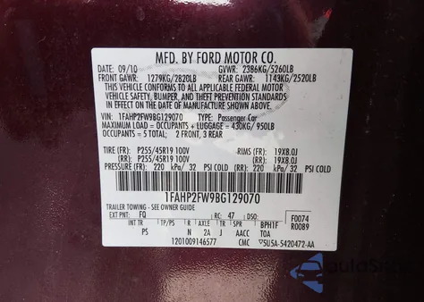 2011 Ford Taurus Limited z USA, uszkodzony, nr VIN 1FAHP2FW9BG129070